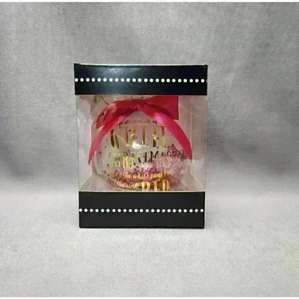 Christmas Ornament 3.5" Glass Ball - Charming Charlie White Christmas / Red Wine